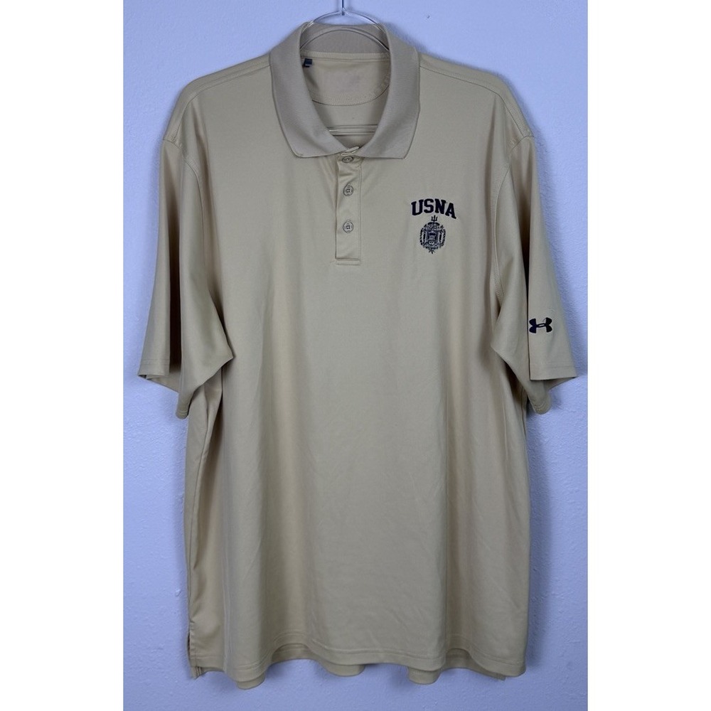 Under Armour USNA Naval Academy Polo Shirt Mens Gold Golf Preppy Collegiate XL